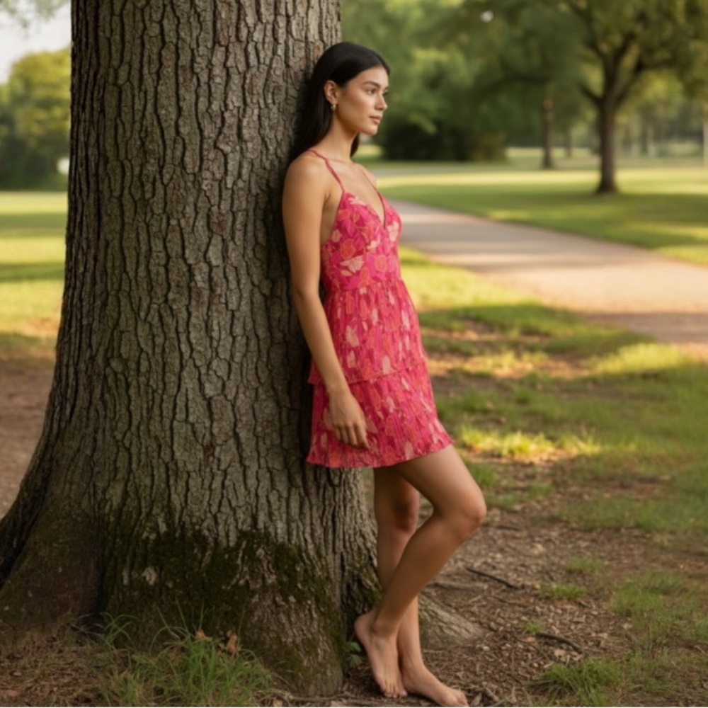 Showpo Somethings on My Mind Dress in Berry Floral Size Medium - Picture 2 of 8